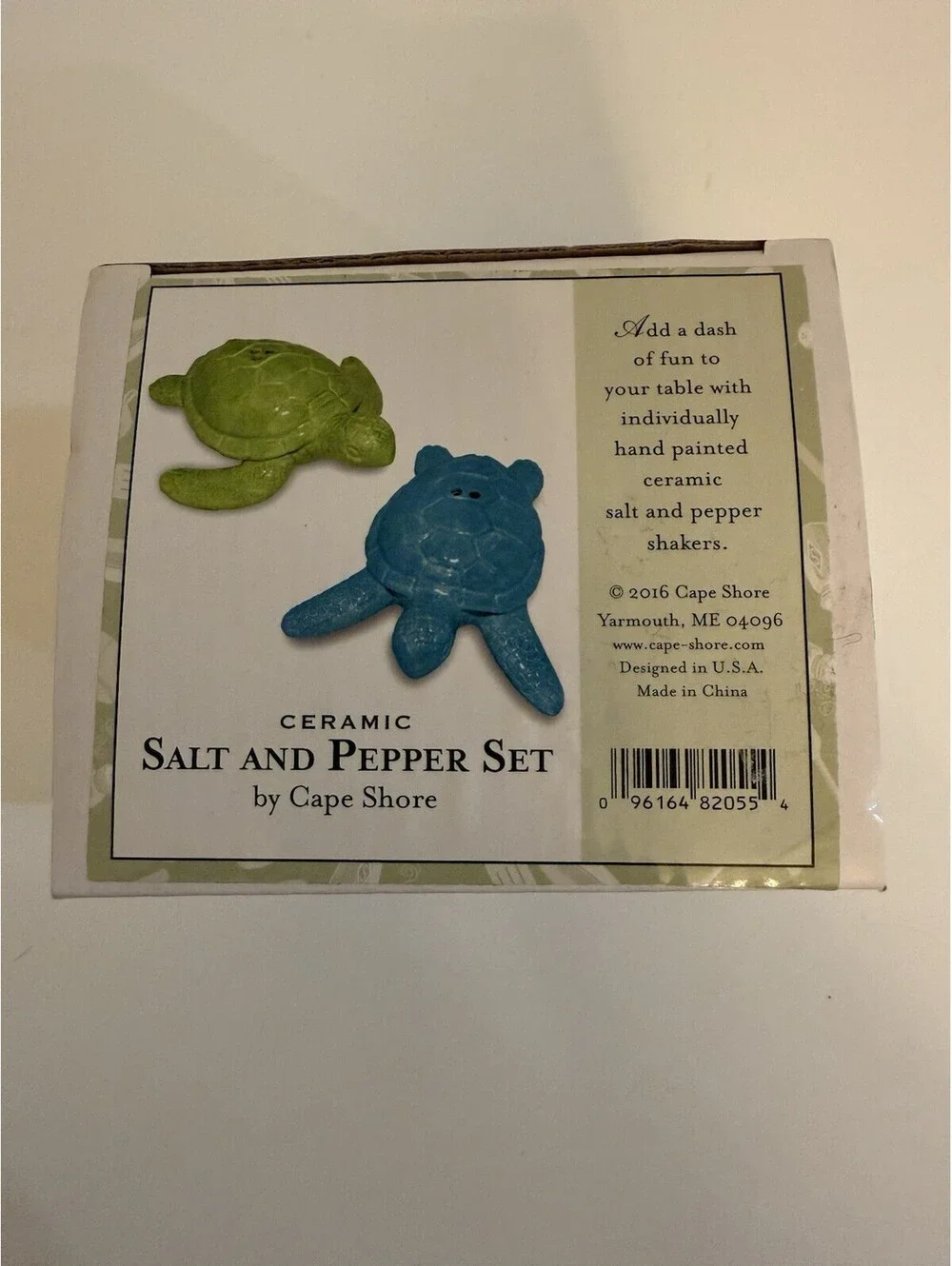Cape Shore add a touch of ocean charm to your dining experience with the cape shore ceramic turtles salt & pepper set  colored in serene blue and green